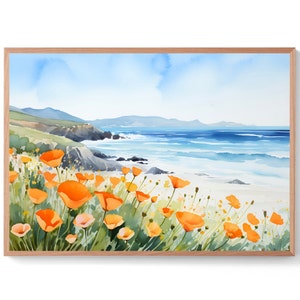 California Poppy Painting Wildflower Watercolor Art Print Botanical Wall Art Floral Landscape Painting Farmhouse Wall Decor