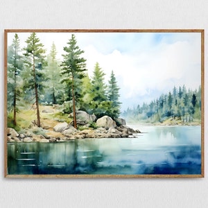 Sylvan Lake Watercolor Art Custer Park Painting South Dakota Art Print Landscape Pine Forest Wall Art Log House Decor