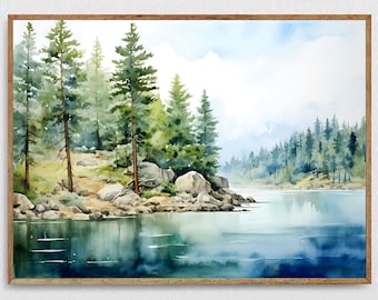 Sylvan Lake Watercolor Art Custer Park Painting South Dakota Art Print Landscape Pine Forest Wall Art Log House Decor