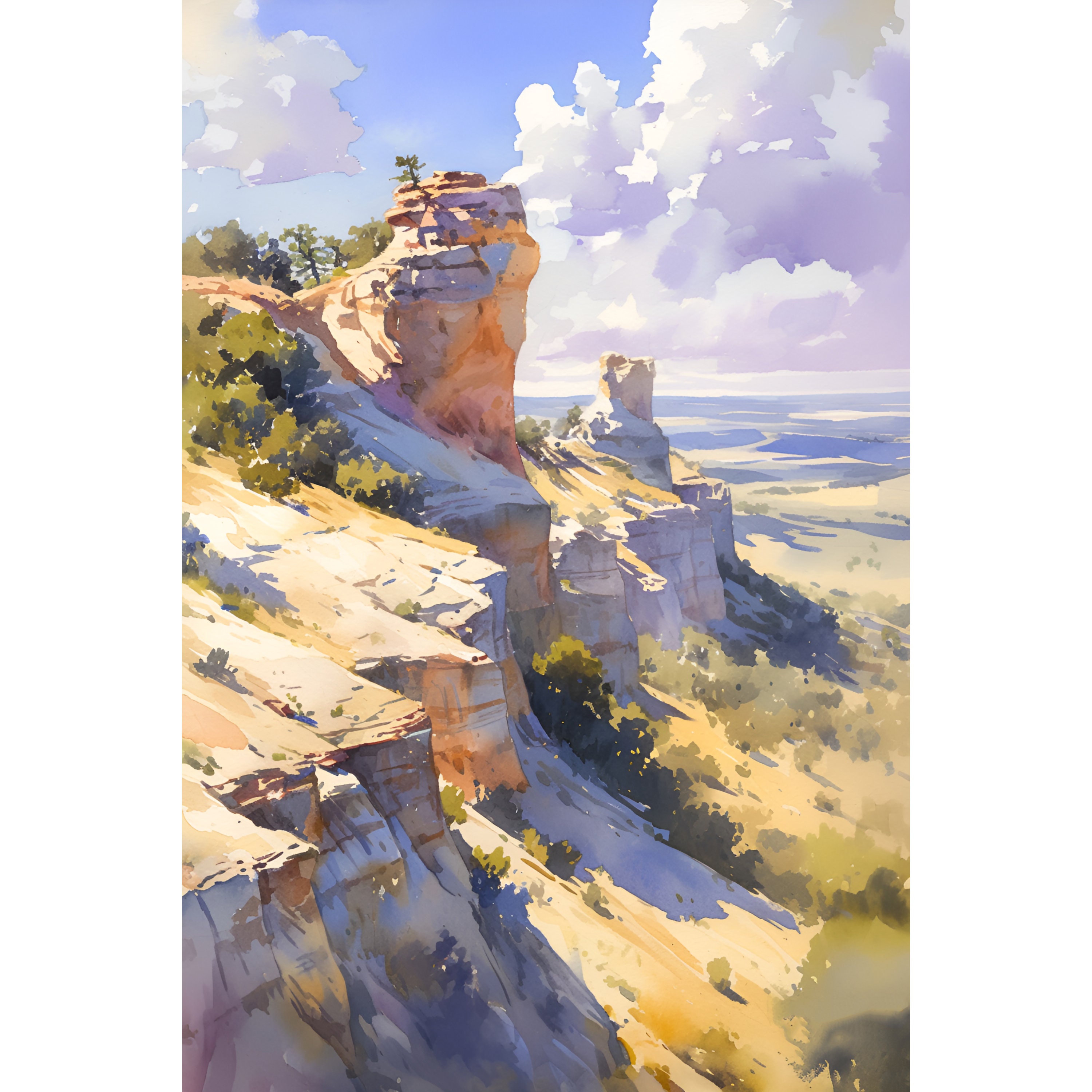 Scotts Bluff Rocks Painting Nebraska Landscape Watercolor Print