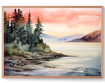 Owyhee River Painting Idaho Art Print Forest River Watercolor Mountain River Landscape Panoramic Wall Art Travel Poster