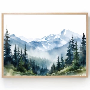 North Carolina Mountain Art Print Pine Trees Watercolor Painting Mount Mitchell State Park Evergreen Forest Poster Misty Minimalist Wall Art
