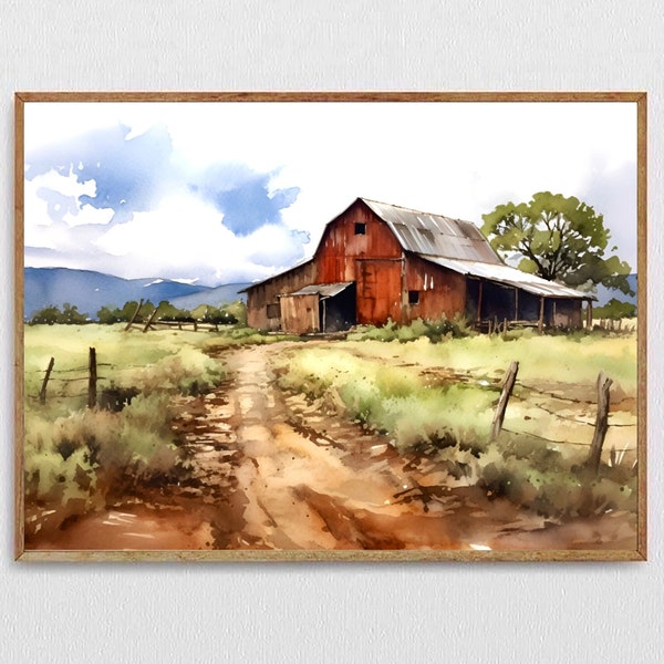 Old Barn Painting Texas Watercolor Print Old Red Barn Watercolor Poster Texas Farm Art Farmhouse Wall Art Country Living Artwork