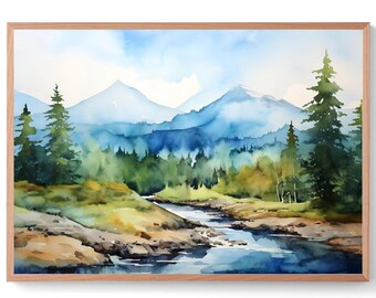 Appalachian Mountains Virginia Wall Art Print, Virginia Landscape Watercolor Mountain Artwork, Nature Wall Decor