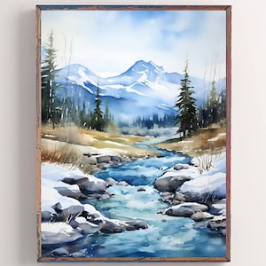 Rocky Mountains National Park Watercolor Art Print Colorado Mountains Painting Fraser River Art Pine Forest Landscape Wall Art Nature Poster