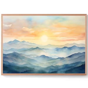 Great Smoky Mountains National Park Poster North Carolina Watercolor Print Misty Mountain Valley Art Panoramic Landscape Painting