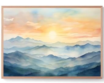 Great Smoky Mountains National Park Poster North Carolina Watercolor Print Misty Mountain Valley Art Panoramic Landscape Painting