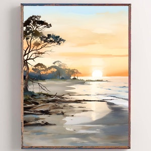Tybee Island Print Georgia Watercolor Painting Savannah Beach Art Print Sunrise Landscape Art Coastal Wall Art Travel Gift