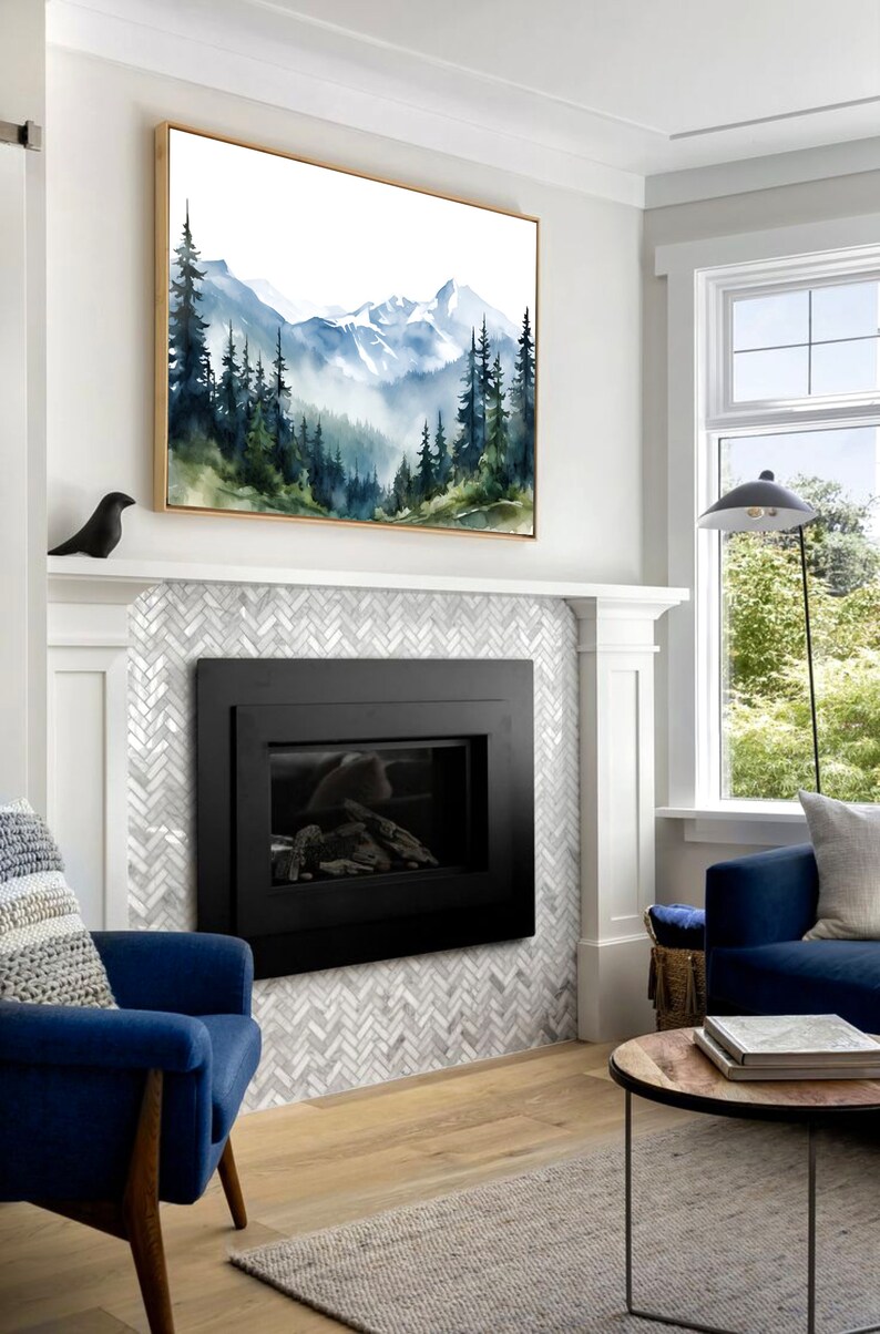 North Carolina Mountain Art Print Pine Trees Watercolor Painting Mount Mitchell State Park Evergreen Forest Poster Misty Minimalist Wall Art image 9