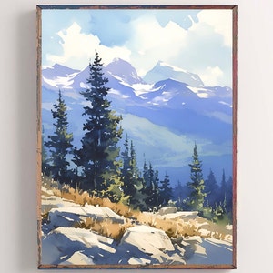 Maroon Bells Painting Elk Mountain Forest Print Pine Tree Watercolor Art Colorado Landscape Wall Art Evergreen Forest Aspen Travel Poster