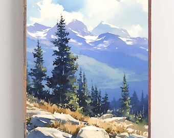 Maroon Bells Painting Elk Mountain Forest Print Pine Tree Watercolor Art Colorado Landscape Art
