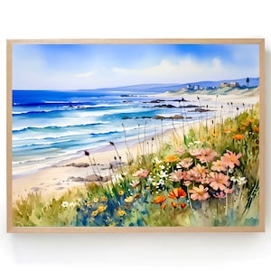 Pismo Beach Ocean Print Large Coastal Wall Art California Watercolor Painting Modern Beach Prints Ocean Waves Art Minimalist Seascape Art