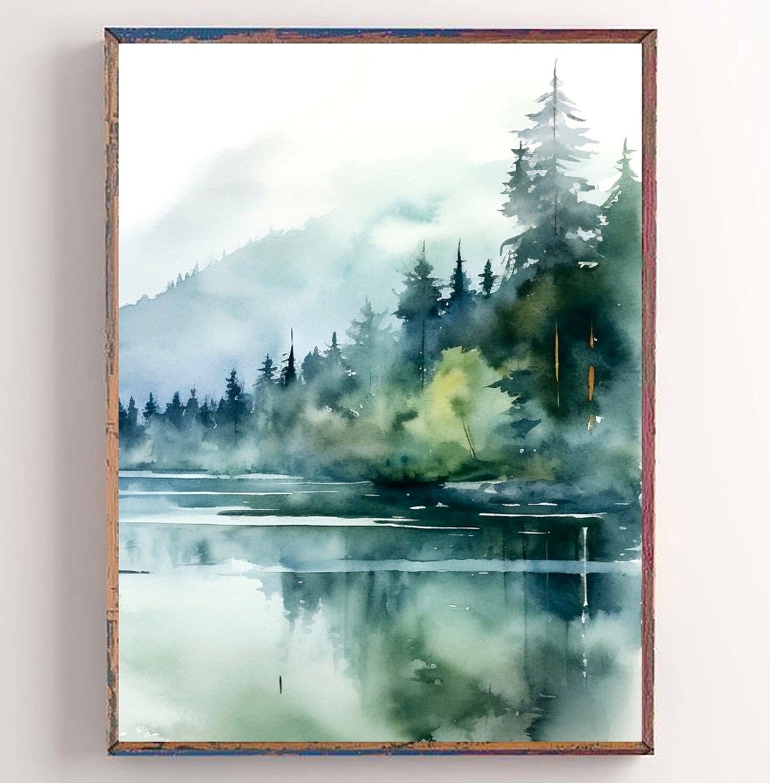 Lake Tahoe Print Forest Lake Watercolor Painting Pine Tree Art Prints ...