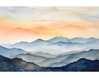 Smoky Mountains Art Print North Carolina Watercolor Painting Mountain Landscape Minimalist Wall Art