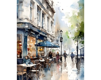 Piccadilly Street London Watercolor Print – UK City Wall Art, Travel Architecture Decor, London Street Scene