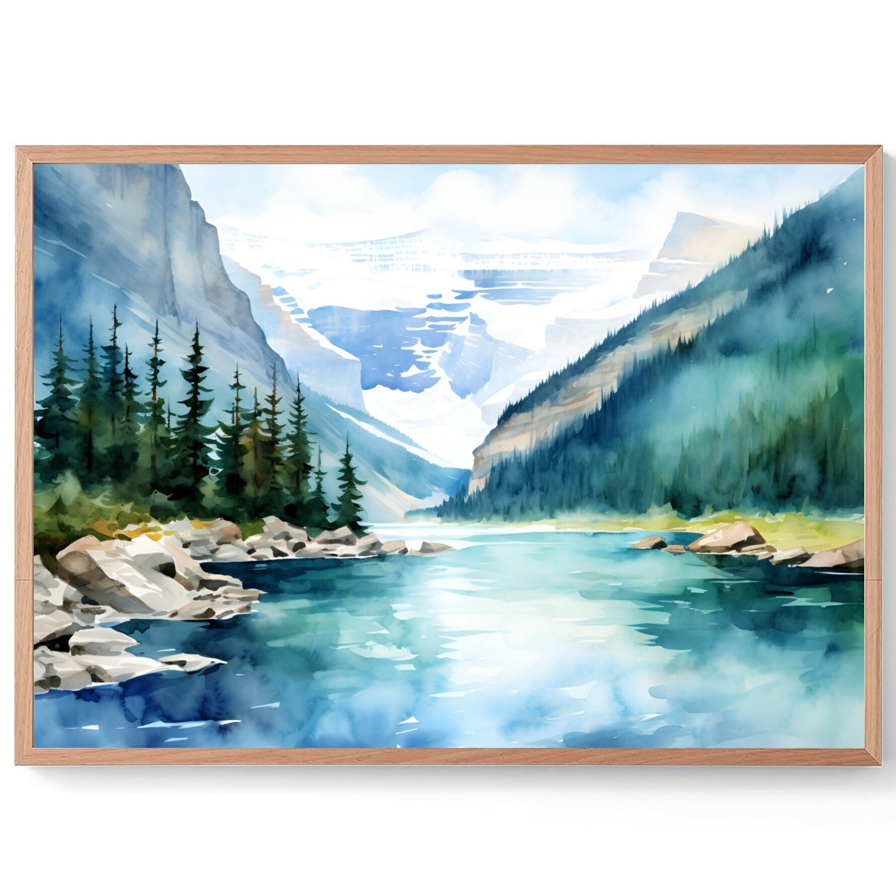 Banff National Park Art Canadian Mountains Landscape Large Watercolor Painting Lake Louise Artwork Alberta Mountain Forest Wall Art
