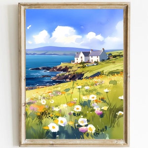 Iveragh Peninsula Painting Ireland Art Print Irish Coastal Cottage Wall Art Seascape Watercolor Landscape County Kerry Coastline Artwork