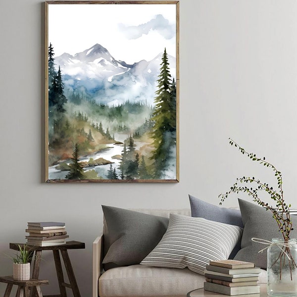 Kenai Fjords National Park Alaska Wall Art Watercolor Nature Prints Scenic Mountain Landscape Print Giclee Home Wall Decor