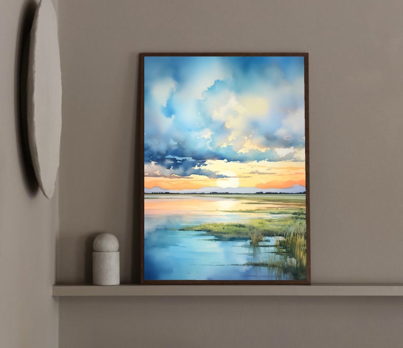 Nebraska Painting Sunrise Lake Art Print Large Watercolor Minimalist ...