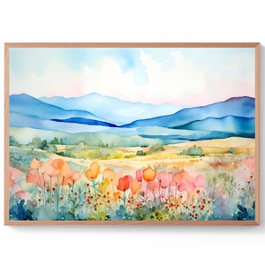 Blue Ridge Parkway North Carolina Art Print Abstract Painting Watercolor Landscape Pink Blue Wall Art NC Mountains Travel Poster
