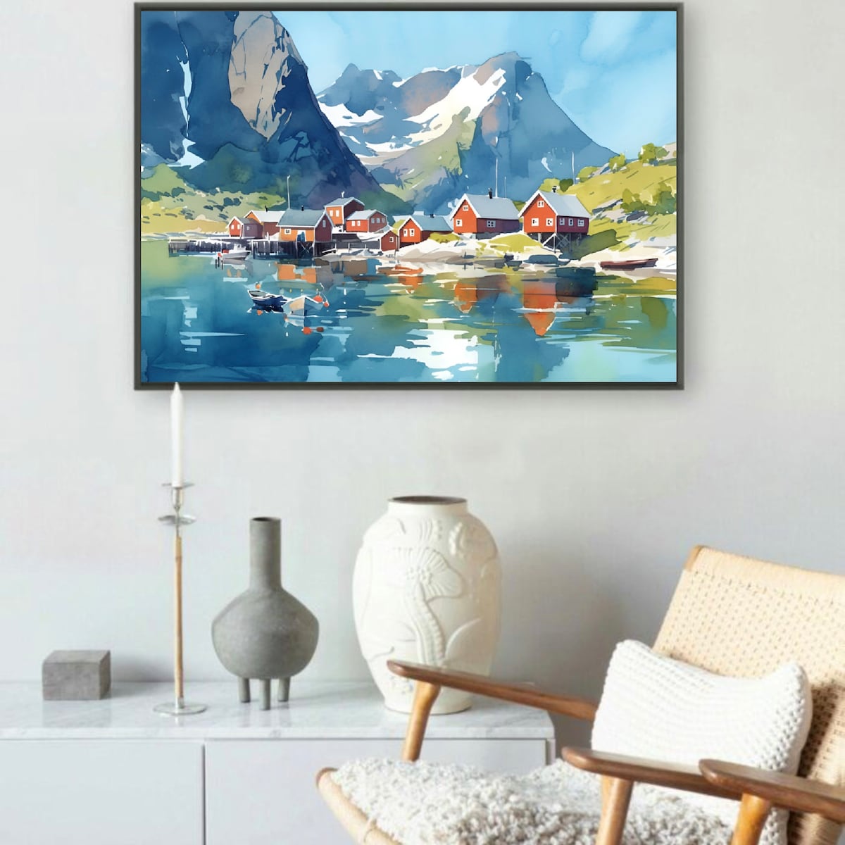 Lofoten Islands Painting Norway Watercolor Art Print Large Coastal Landscape Europe Travel Poster Panorama Watercolor Prints - Etsy