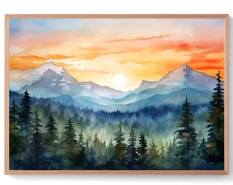 Sawatch Range Painting Colorado Watercolor Art Print Rocky Mountain Forest Art Pine Tree Wall Art Panoramic Landscape Nature Poster
