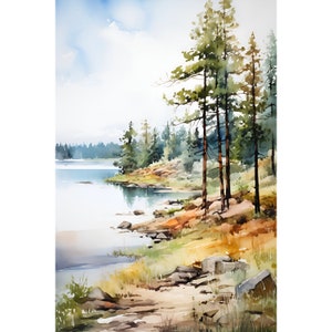 Stockade Lake Watercolor South Dakota Art Print Foggy Calming Forest Lake Landscape Wall Art Custer State Park Nature Travel Gift