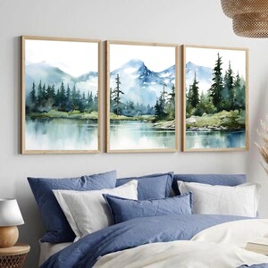 Nature Art Set of 3 Mountain Wall Art Watercolor Landscape Print Set ...