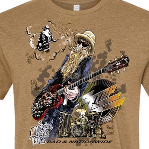 ZZTop Shirt Classic Rock Texas Band, Classic Rock Shirt 80s 90s and 2000s,  Rustic Caricature Style Design 60/40 Airlume Combd Cotton/Poly T