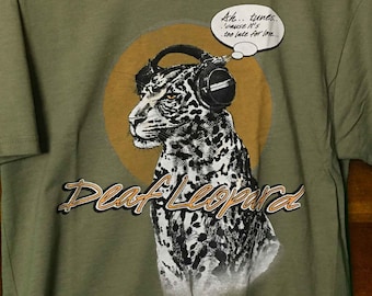 Def Leppard Classic Rock Music parody shirt, Leopard Print, 80s Music Mtv shirt, Soft 52/48 Airlume Combed Cotton/Poly Comfortable, Humorous