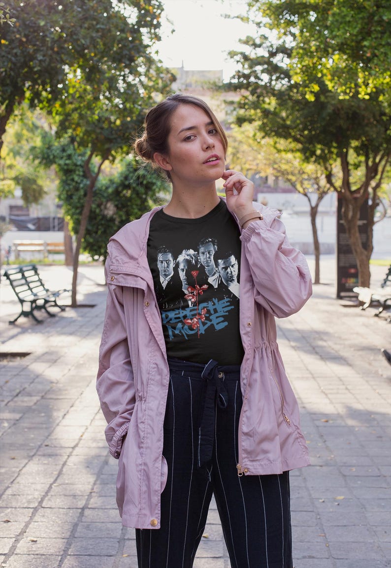 Fashionable girl wearing the T-Shirt with the Depeche Mode design.
