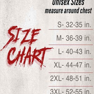 Size chart for Small through 3XL. For propert-shirt chest fit.