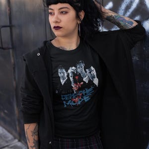 Goth girl wearing a Depeche Mode t-shirt.
