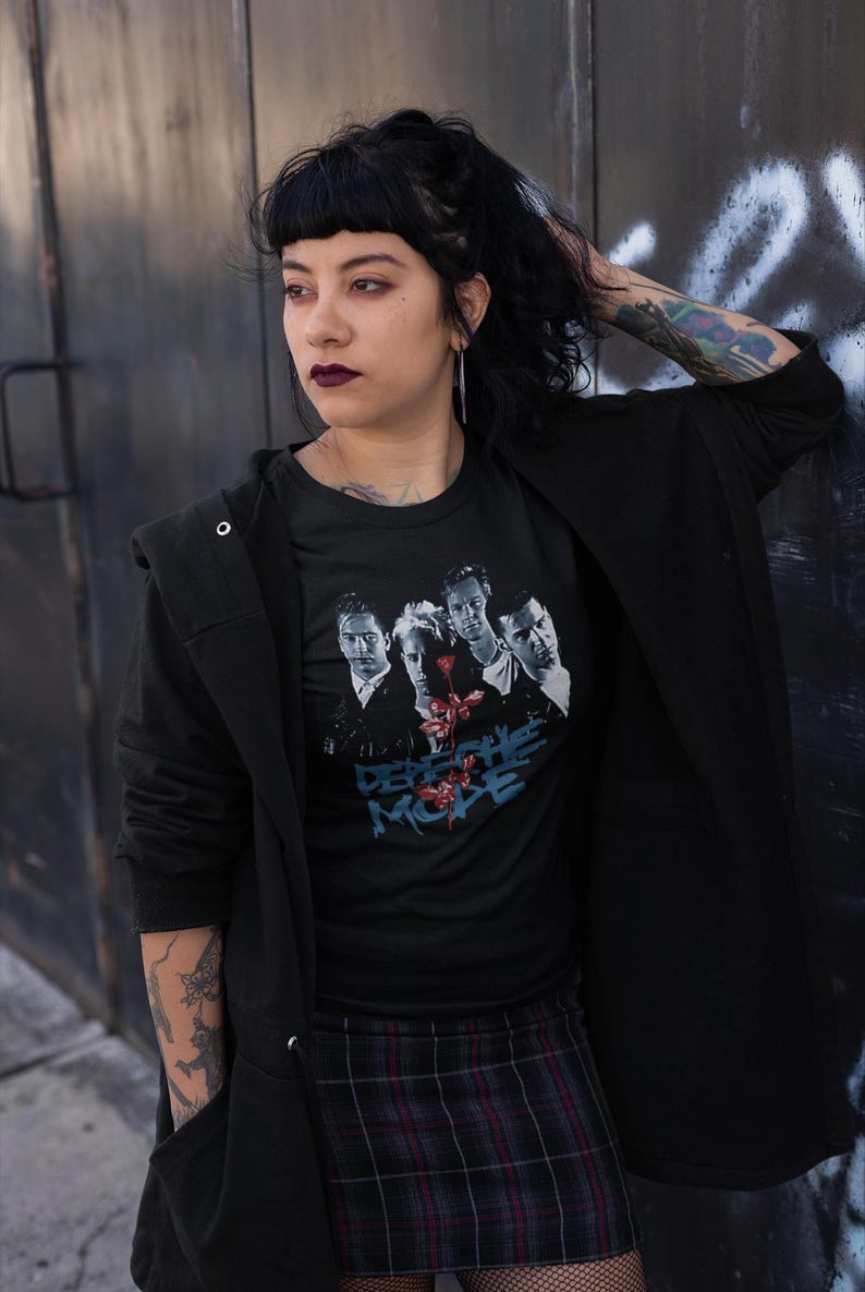 Goth girl wearing a Depeche Mode t-shirt.
