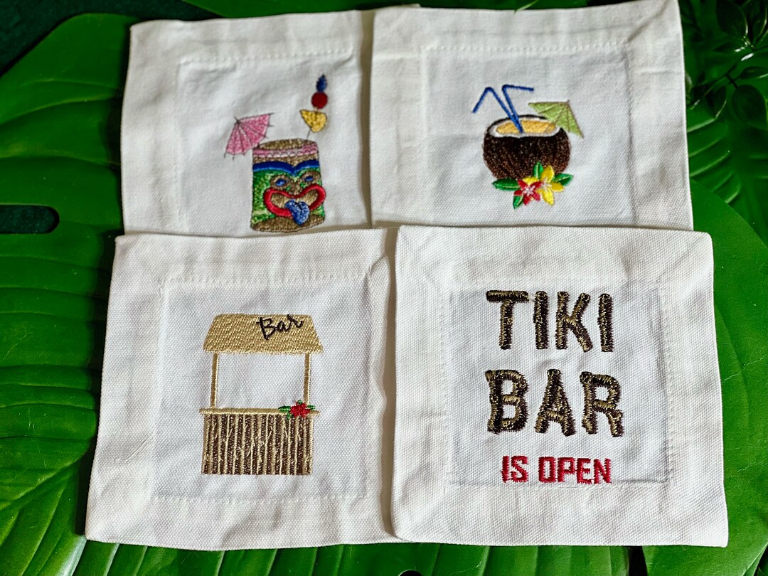 Embroidered Tiki Cocktail Napkins/coasters Set of Four Etsy