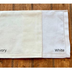 Embroidered Three-Initial Fleur Monogrammed White Linen Hemstitch Dinner Napkins Set of Four image 8
