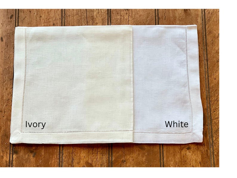Embroidered Three-Initial Fleur Monogrammed White Linen Hemstitch Dinner Napkins Set of Four image 8