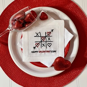 Embroidered Happy Valentine’s Day, Tic-Tac-Toe Cocktail Napkins/Coasters