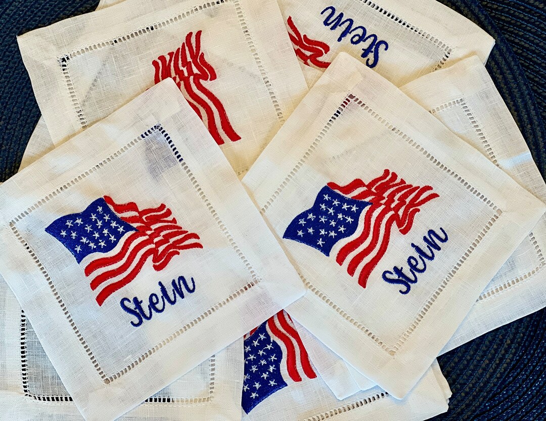 Embroidered Patriotic American Flag Cocktail Napkins/coasters Etsy