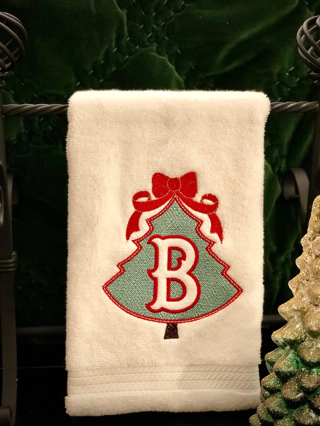 Embroidered Monogrammed Christmas Tree Holiday Hand Towel Etsy