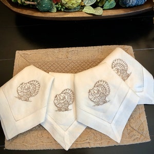 Embroidered Thanksgiving Turkey Dinner Napkins Set of Four image 2