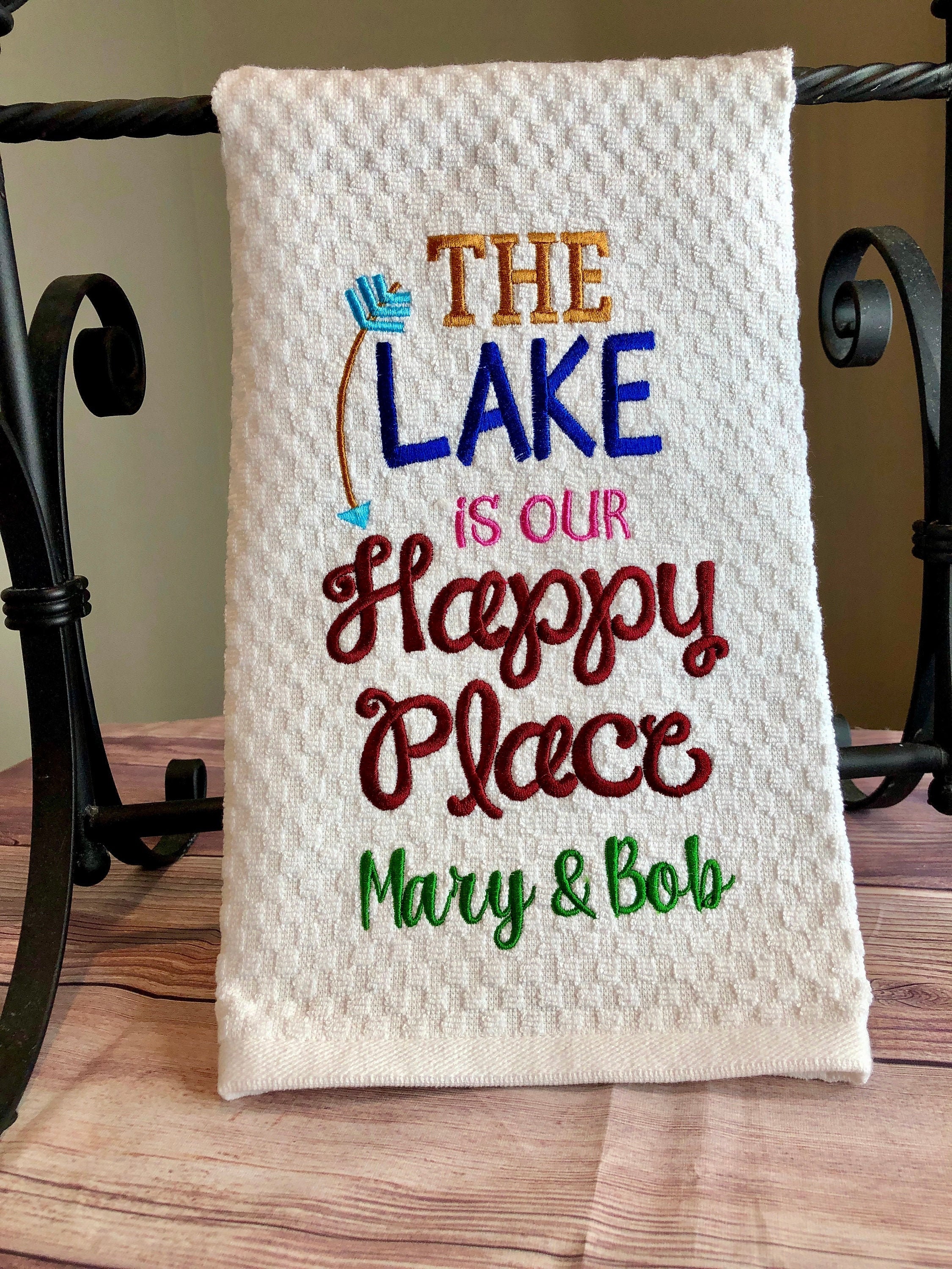 Embroidered Personalized Lake House Kitchen Towel Etsy UK
