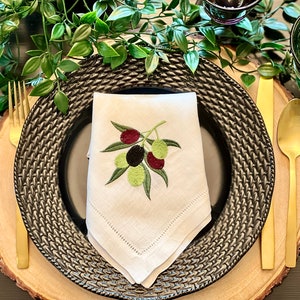 Embroidered Mediterranean Olive Branch Dinner Napkins Set of Four