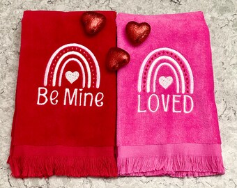 Embroidered “Loved” and “Be Mine” Valentine’s Day Fingertip Towels Set of Two