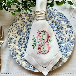 Embroidered Floral Springtime Monogrammed Dinner Napkins Set of Four