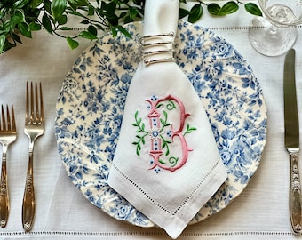 Embroidered Floral Springtime Monogrammed Dinner Napkins Set of Four