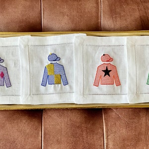 Embroidered Jockey Silks Cocktail Napkins/Coasters Set of Four