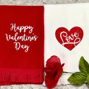 Fingertip Towels for Valentine s Day Embroidered Heart on Towels Song of Love Bathroom Decor Hand Towels Kitchen Towels Gift for Her Etsy
