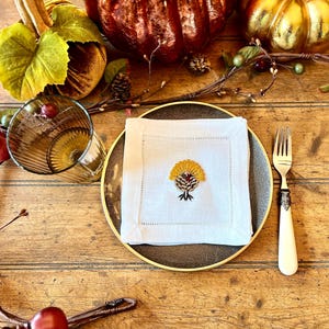 Embroidered Holiday Turkey Linen Cocktail Napkins/Coasters Set of Four