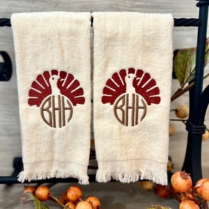 Embroidered Thanksgiving Turkey Monogrammed Fingertip Towels Set of Two